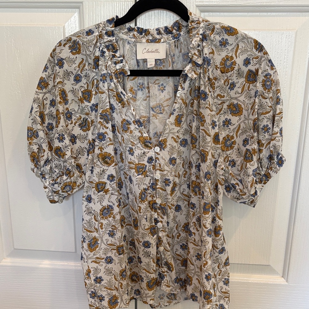 Cleobella Floral Blouse - Blue and Gold
